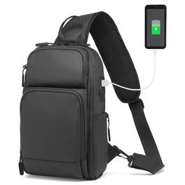 Unique Bargains - Men's Sling Bag Convertible Anti Theft Sling Backpack 11" One Shoulder Crossbody Backpack with USB Charging Port - Black