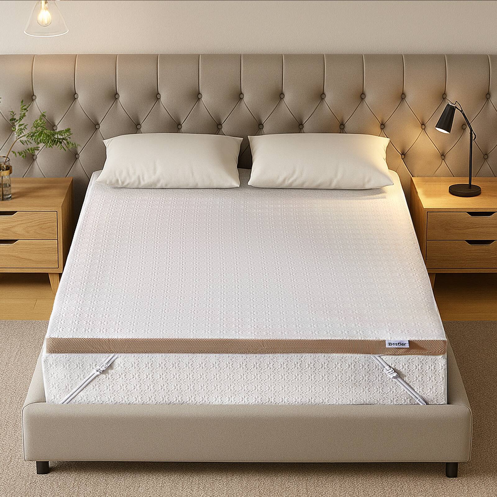 Front. Bestier - Bestier Queen Size 3" Gel Memory Foam Mattress Topper with Washable Cooling Cover - White.