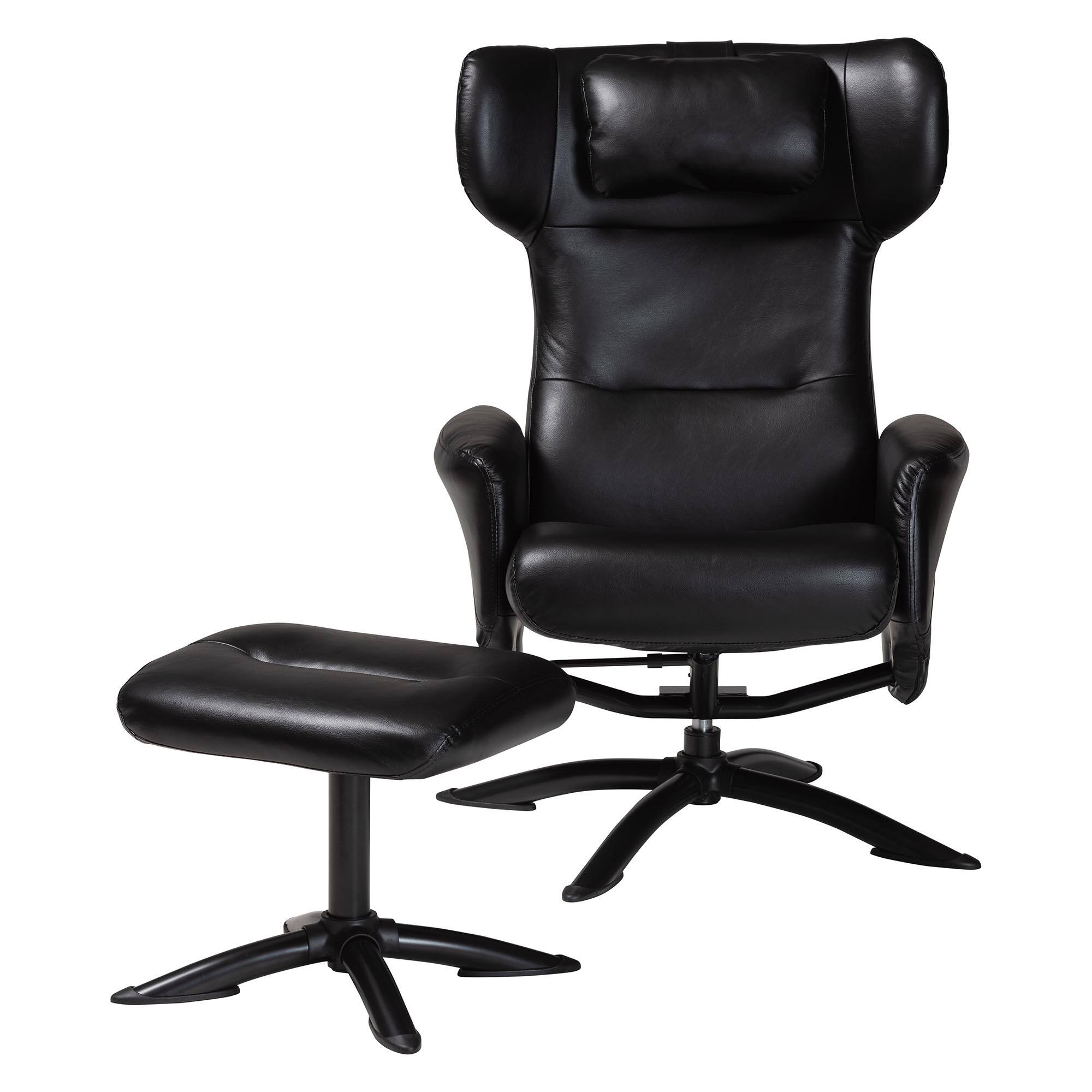 Left. Baxton Studio - Elwood Modern Faux Leather 2-Piece Lounge Chair and Footrest Set - Black.