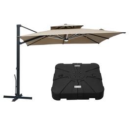 Mondawe - 10x10ft Cantilever Patio Lighted Umbrella with DIY Drape Hook and Base - Taupe