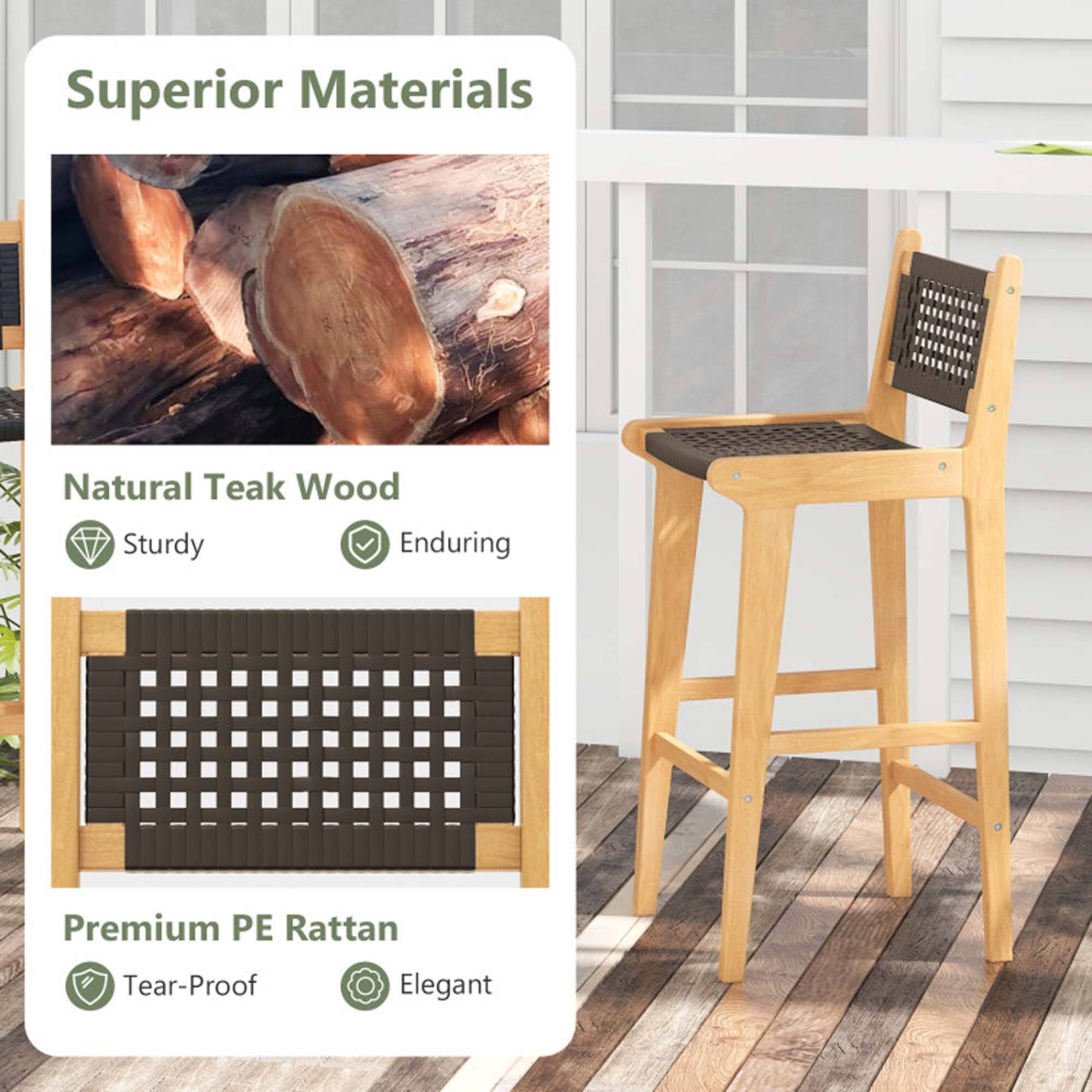 Superior Materials

Natural Teak Wood
- Sturdy
- Enduring

Premium PE Rattan
- Tear-Proof
- Elegant