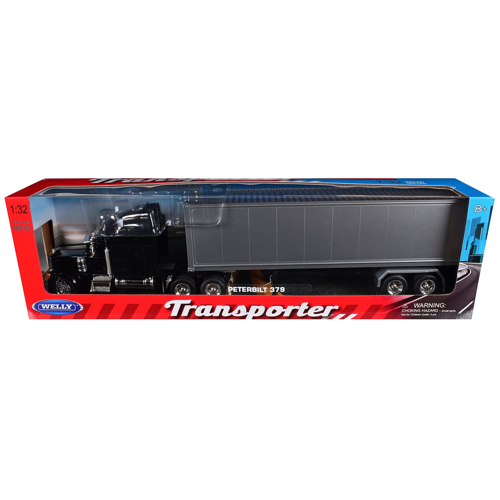 "Peterbilt 379 Truck Black with Silver Container ""Transporter"" Series 1/32 Diecast Model by Welly" price history on PriceWatchPro