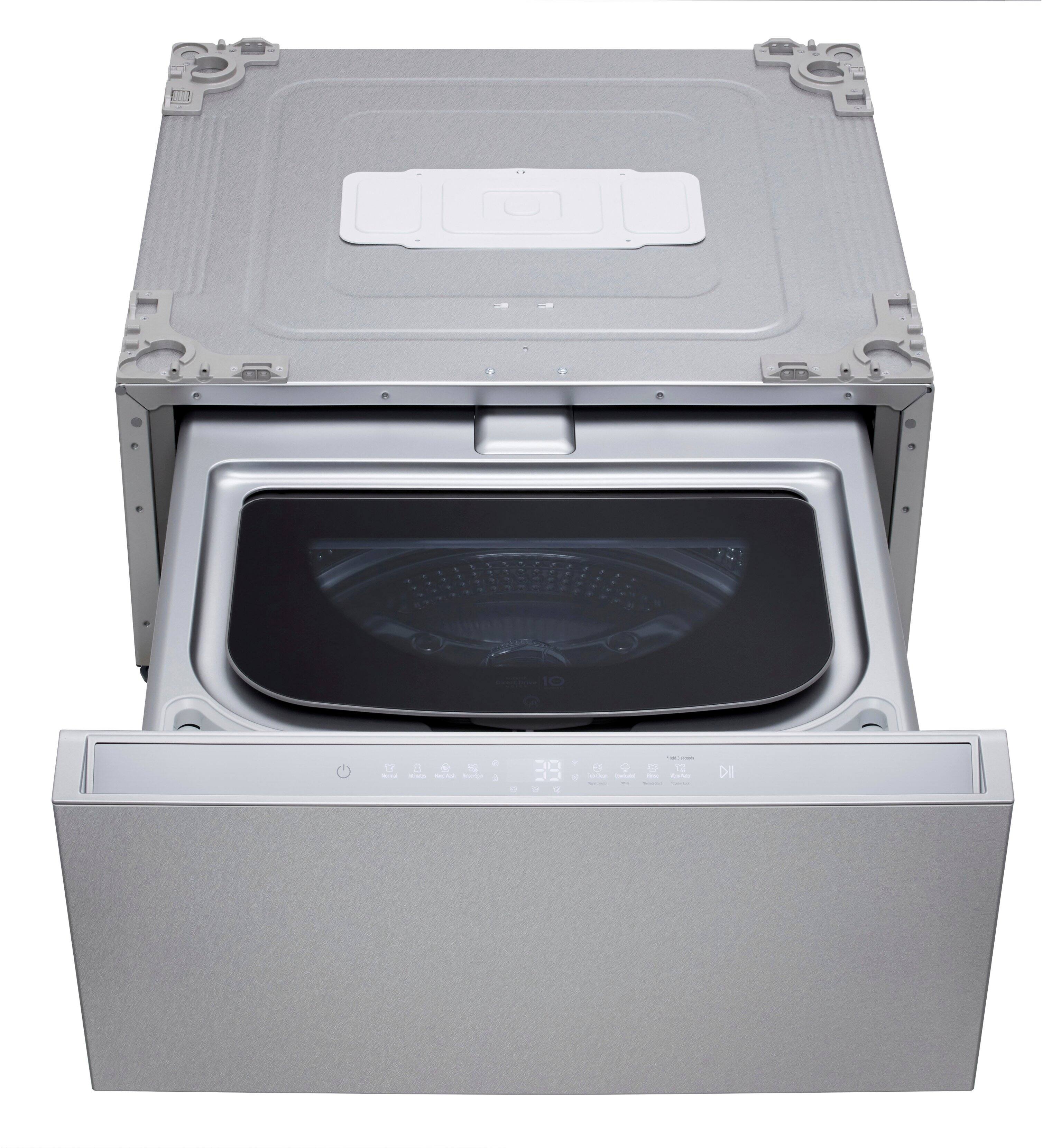 Alt View 3. LG - SIGNATURE SideKick 1.0 Cu Ft Top Load Pedestal Washer with Dual LED Display - Brushed Platinum Steel.