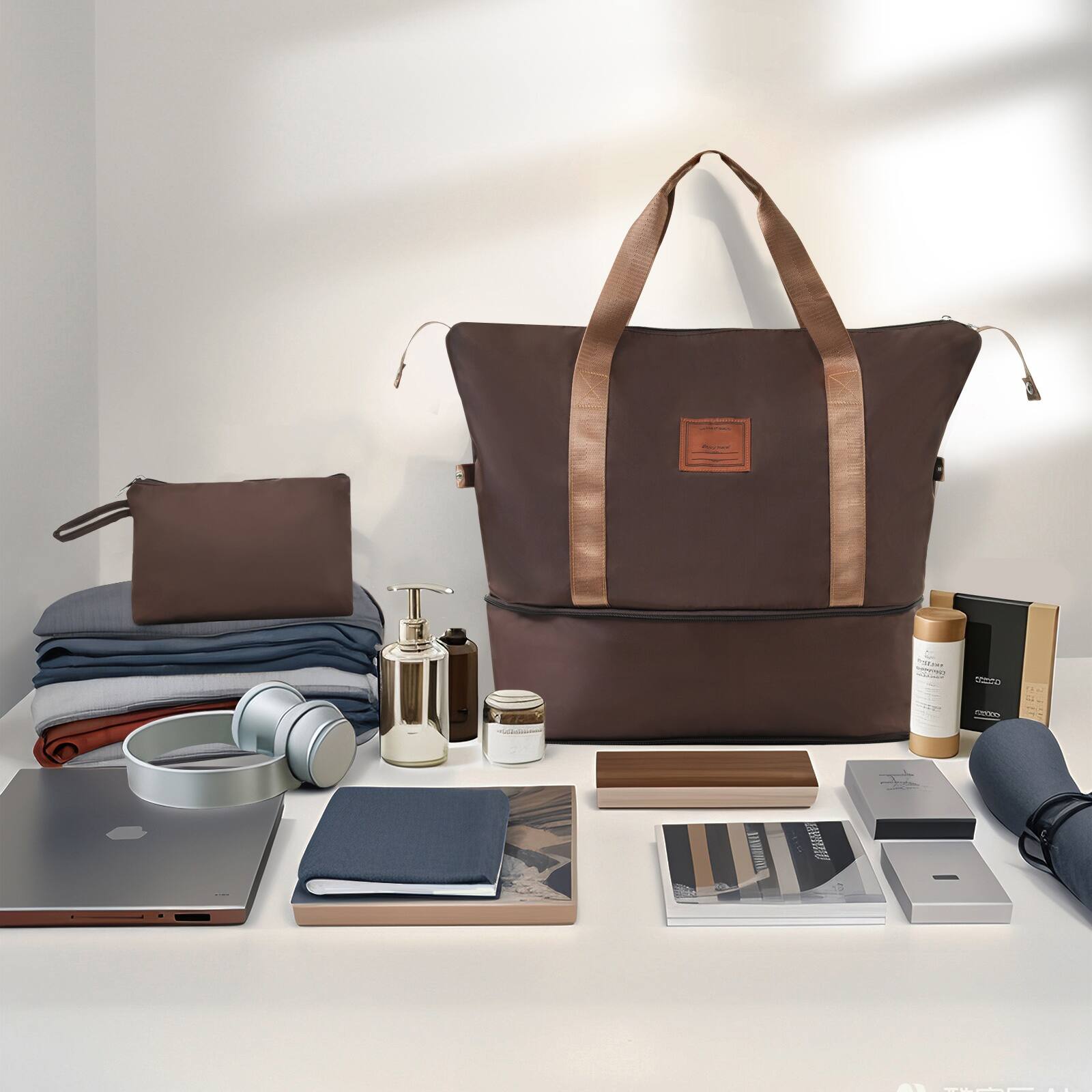 Alt View 1. Ecooso - 3-Piece Luggage Set Airline Approved Lightweight Hardshell ABS Suitcases with Spinner Wheels 20-Inch Carry-On - Brown.