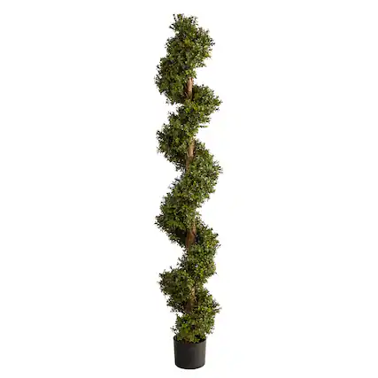 Front. BreeBe - 6' Boxwood Spiral Topiary Artificial Tree (Indoor/Outdoor) - Green.