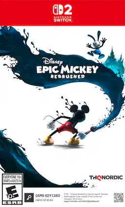 0D2 NINTENDO SWITCH Disney EPIC MICKEY REBRUSHED EVERYONE 10+ THQNORDIC ENFANTS et ADULTES 10+ GAME-KEY CARD 15 GB - Full game download via internet required. Téléchargement du jeu complet (15 Go) via Internet nécessaire. Voir au verso. support.nintendo.com/switch2/gamekeycard ESRB - E10+ (Everyone 10+)