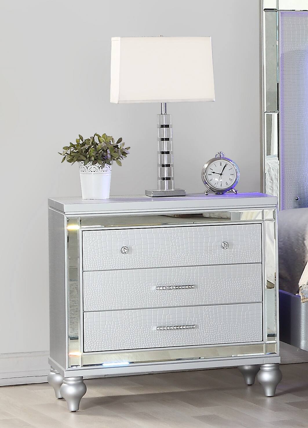 Alt View 1. Tiramisubest - Silver Modern Style Mirror Framed 3-Drawer Nightstand with Wood - Silver.