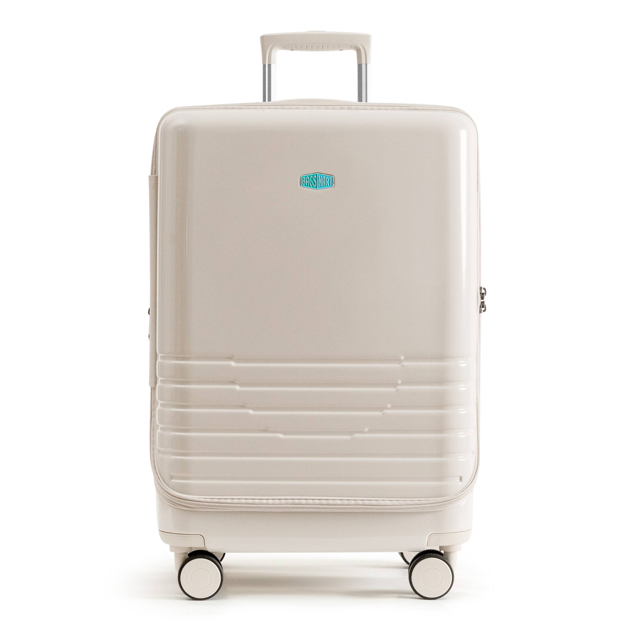 Front. Bagsmart - Getaway 24" Check-in Checked Luggage, Side-Opening Hardside Suitcase with Built-in Scale & Double Spinner Wheels - White.