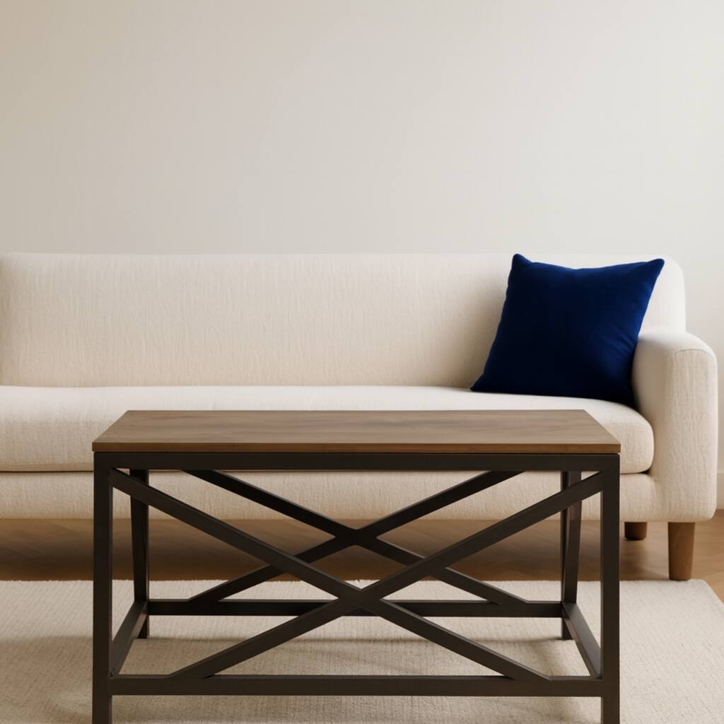 Angle. Artisan Furniture - Artisan Furniture Industrial Cross Metal Oatmeal Coffee Table - Black.