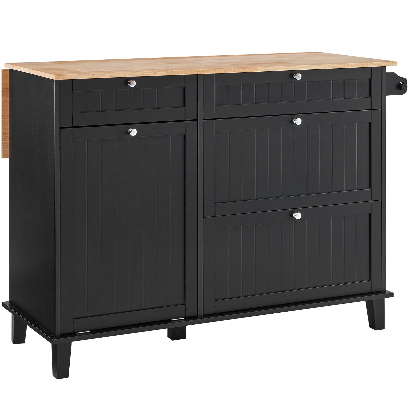 Alt View 6. Forest'nSky - Kitchen Cart with Trash Cabinet, Rolling Island with Drawer and Shelves, Stainless Steel Top Serving Cart - Black.