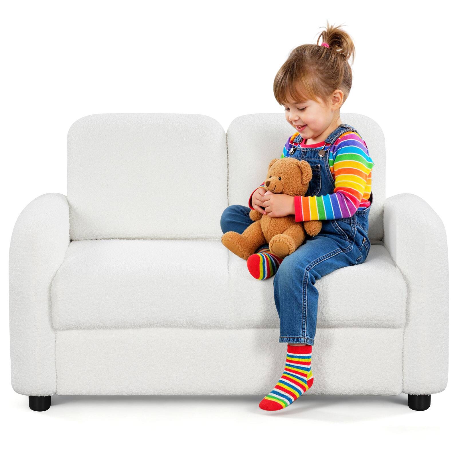 Alt View 9. Gymax - Gymax 2-Seat Kids Sofa Toddler Sofa Couch w/ Soft Teddy Fleece Upholstery White - White.