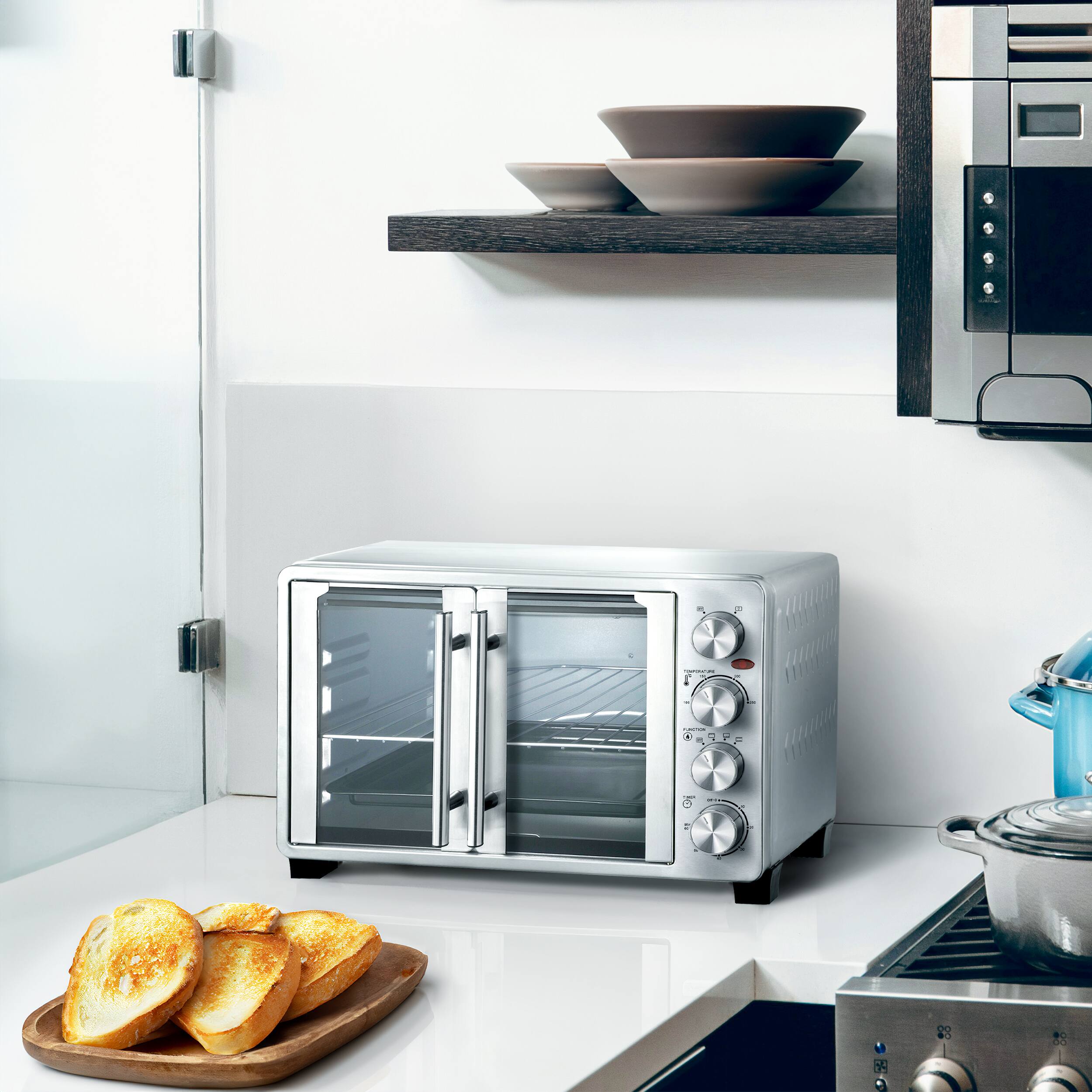 Alt View 7. MegaChef - MegaChef 31.7 Quart French Door Multi-Function Electric Toaster Oven - Silver.