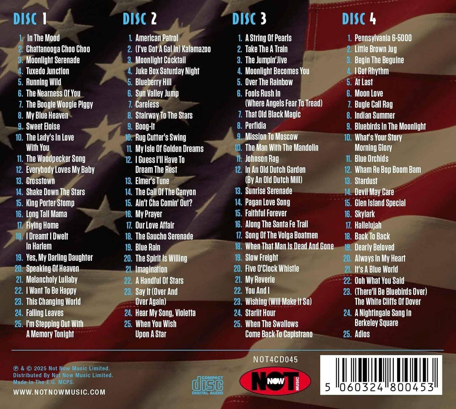 **DISC 1**

1. In The Mood
2. Chattanooga Choo Choo
3. Moonlight Serenade
4. Tuxedo Junction
5. Running Wild
6. The Nearness Of You
7. The Boogie Woogie Piggy
8. My Blue Heaven
9. Sweet Eloise
10. The Lady Is In Love With You
11. The Woodpecker Song
12. Everybody Loves My Baby
13. Crosstown
14. Shake Down The Stars
15. King Porter Stomp
16. Long Tall Mama
17. Flying Home
18. I Dreamt I Dwelt In Harlem
19. Yes, My Darling Daughter
20. Speaking Of Heaven
21. Melancholy Lullaby
22. I Want To Be Happy
23. This Changing World
24. Falling Leaves
25. I'm Stepping Out With A Memory Tonight

**DISC 2**

1. American Patrol
2. (I've Got A Gal In) Kalamazoo
3. Moonlight Cocktail
4. Juke Box Saturday Night
5. Blueberry Hill
6. Sun Valley Jump