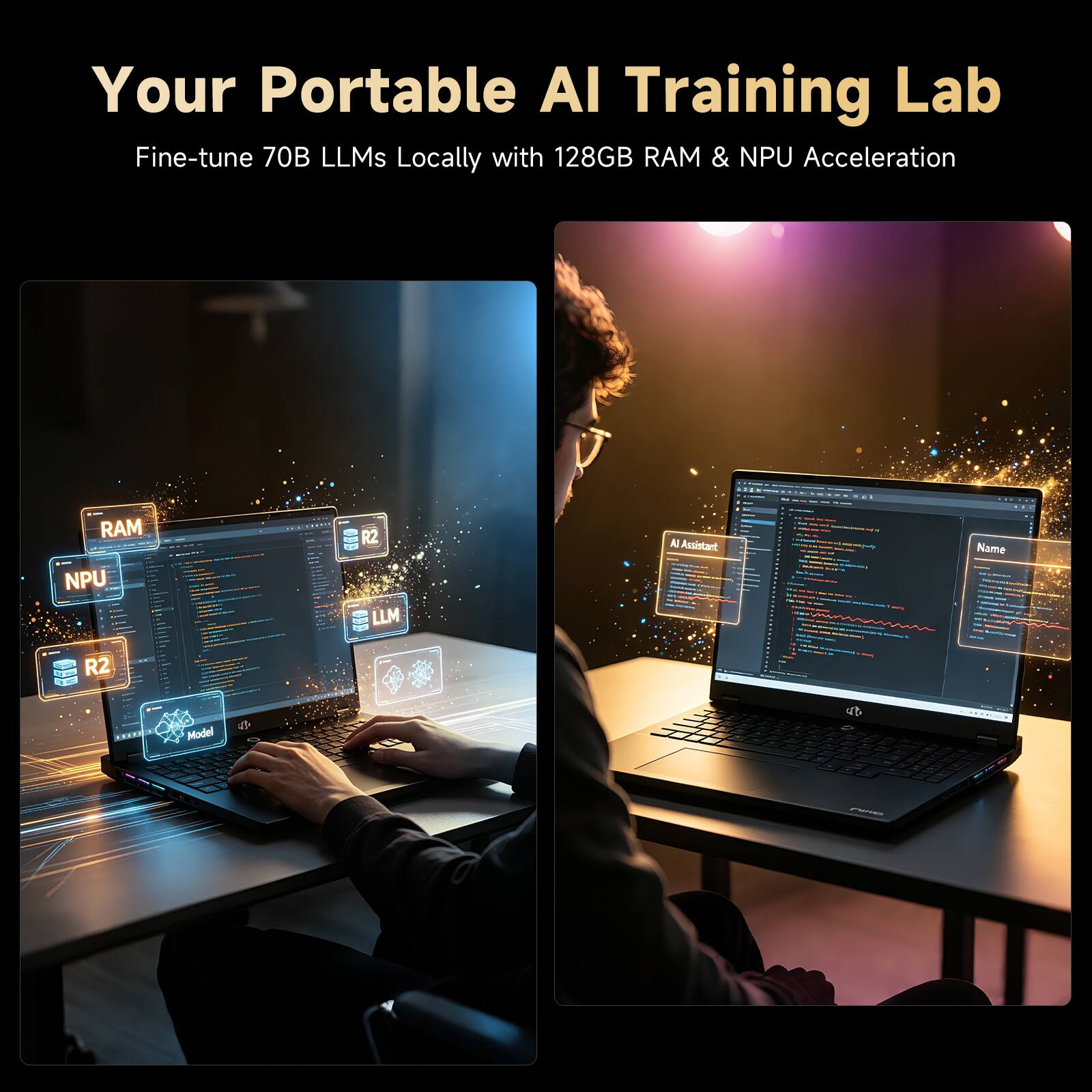 Your Portable AI Training Lab  
Fine-tune 70B LLMs Locally with 128GB RAM & NPU Acceleration