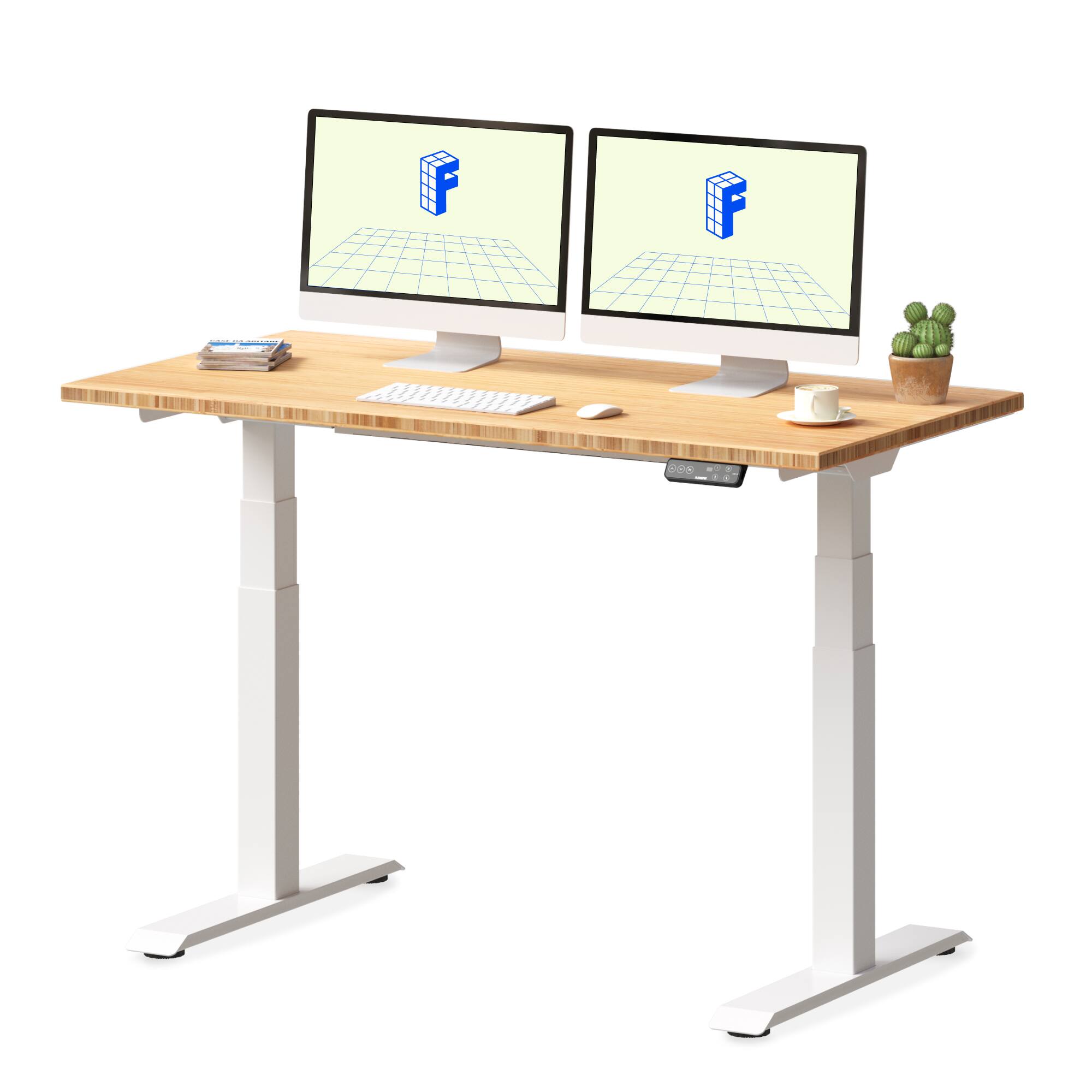 Left. FlexiSpot - FlexiSpot E7 48''W Electric Adjustable Standing Desk, Bamboo/White - Bamboo.