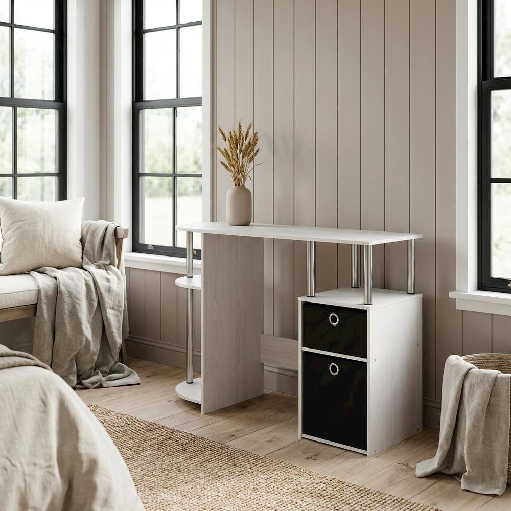 Left. BisonOffice - White Oak Study Desk With Bin Drawers And Steel Tubes For Home Office - White Oak/Chrome/Black.