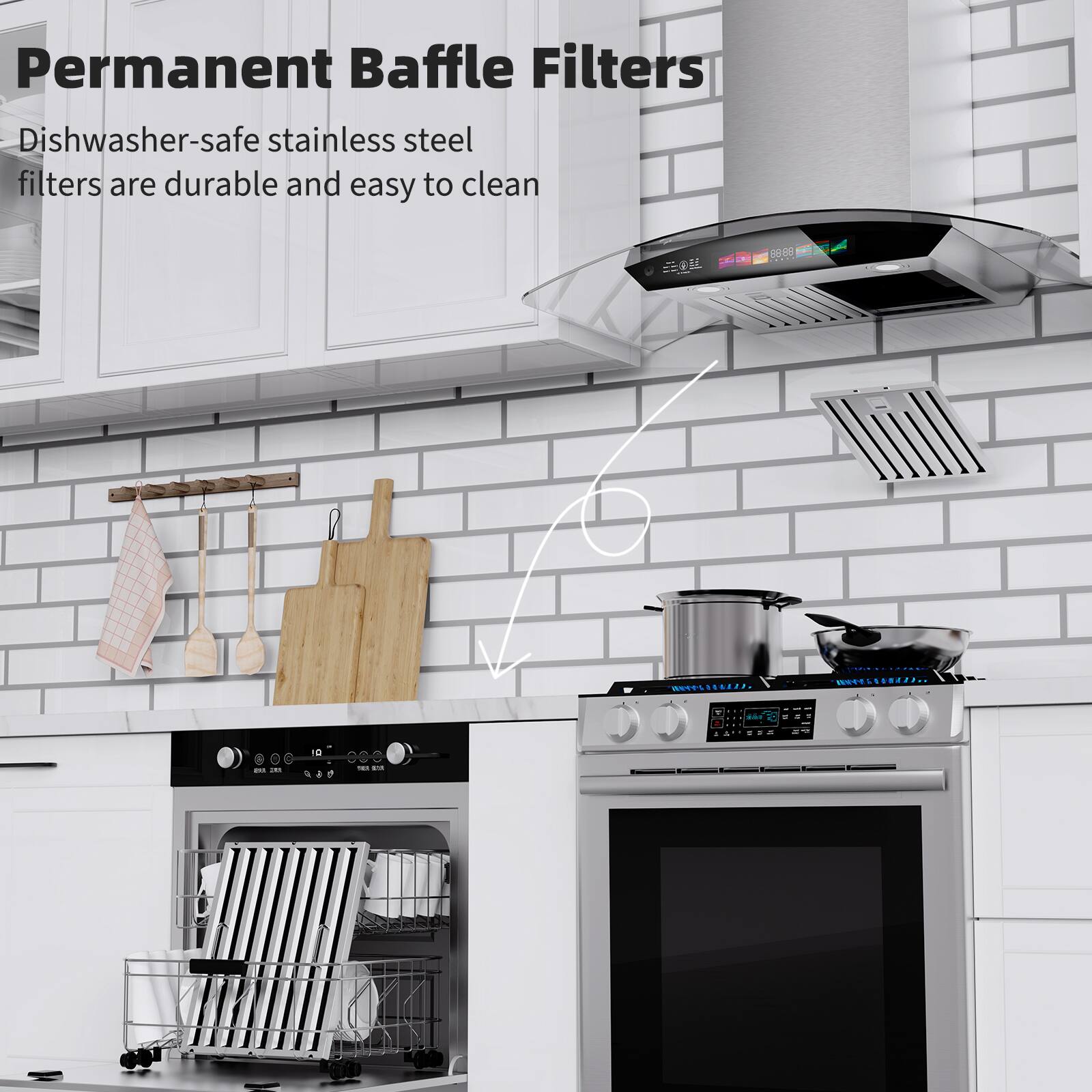 Alt View 4. Brano - 36 inch Wall Mount Range Hood Ducted Steel Kitchen Hood Vent with 4 Speed Exhaust Fan - silver.