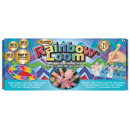 - INETOSES . So THE ORIGINAL TO Y! L'ORIGINAL SEOI CITTRD TOTY WINNER TEA .. WINNER ad 10 WINNER E TOTY! E -.. NE TUNT EOT TOTY MUNHA en 1.. vE.R n Y. AMARA AMATDA Rainbow Loom PEARIAN WINNER PRI Srouah NE TEAR 91517 F*EenT ... RUBBER BAND KIT CRAFTING MTIER TISSER AVEC DES ELASTIQUES 7+ Includes: Rainbow Loom, Mini Rainbow Loom 600 Latex Free Rubber Bands, Metal Hook 25 "C clips, 12 Gift Bags, Instructions Comprend Mtier Rainbow LoomD, Mini mtier Rainbow Loom, 800 lastiques sans latex, crochet mtallique 25 pinces en C, 12 sacs-cadeaux, Instructions