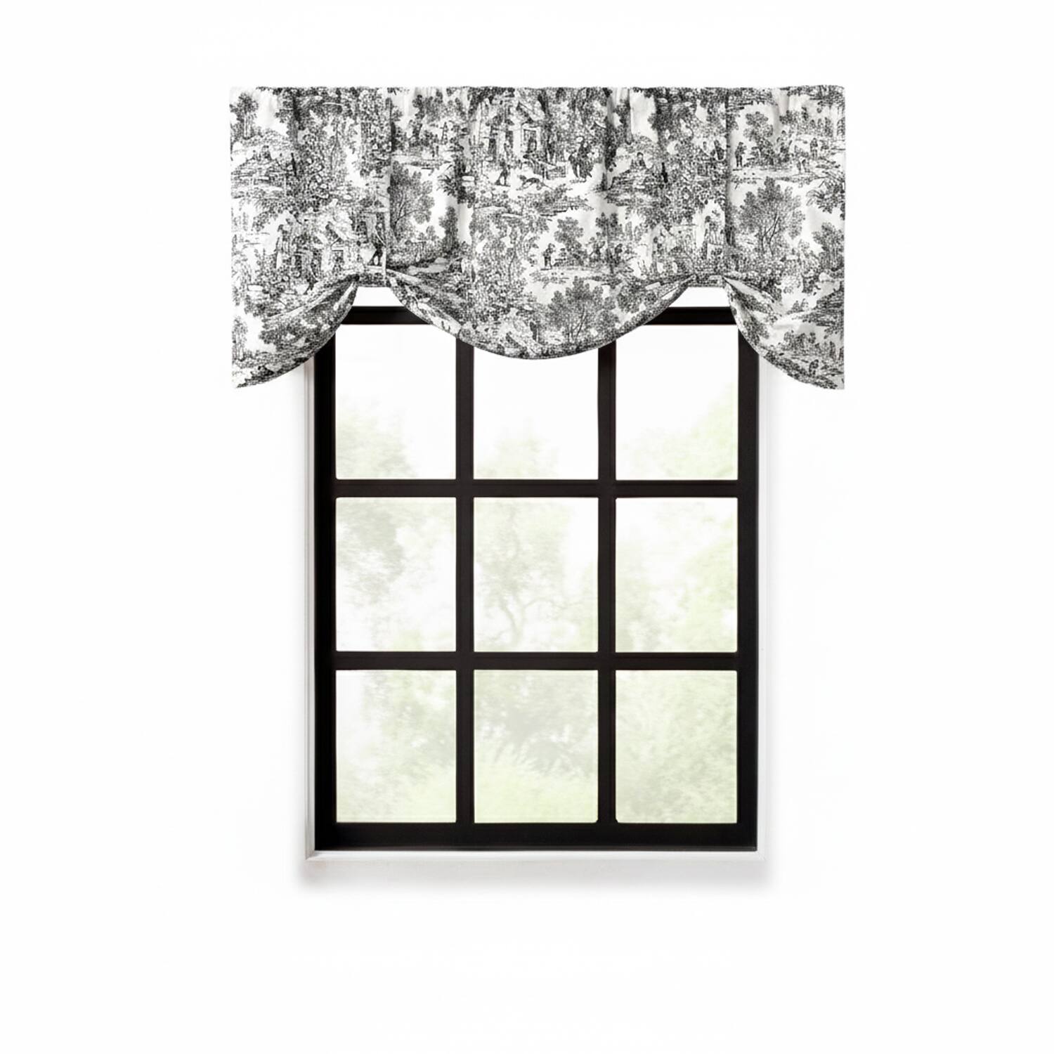 Front. Ellis Curtain - ELLIS 100% Cotton Victoria Park Toile Tie Up Valance includes 2 looped ties 60" x 24" Black - Black.