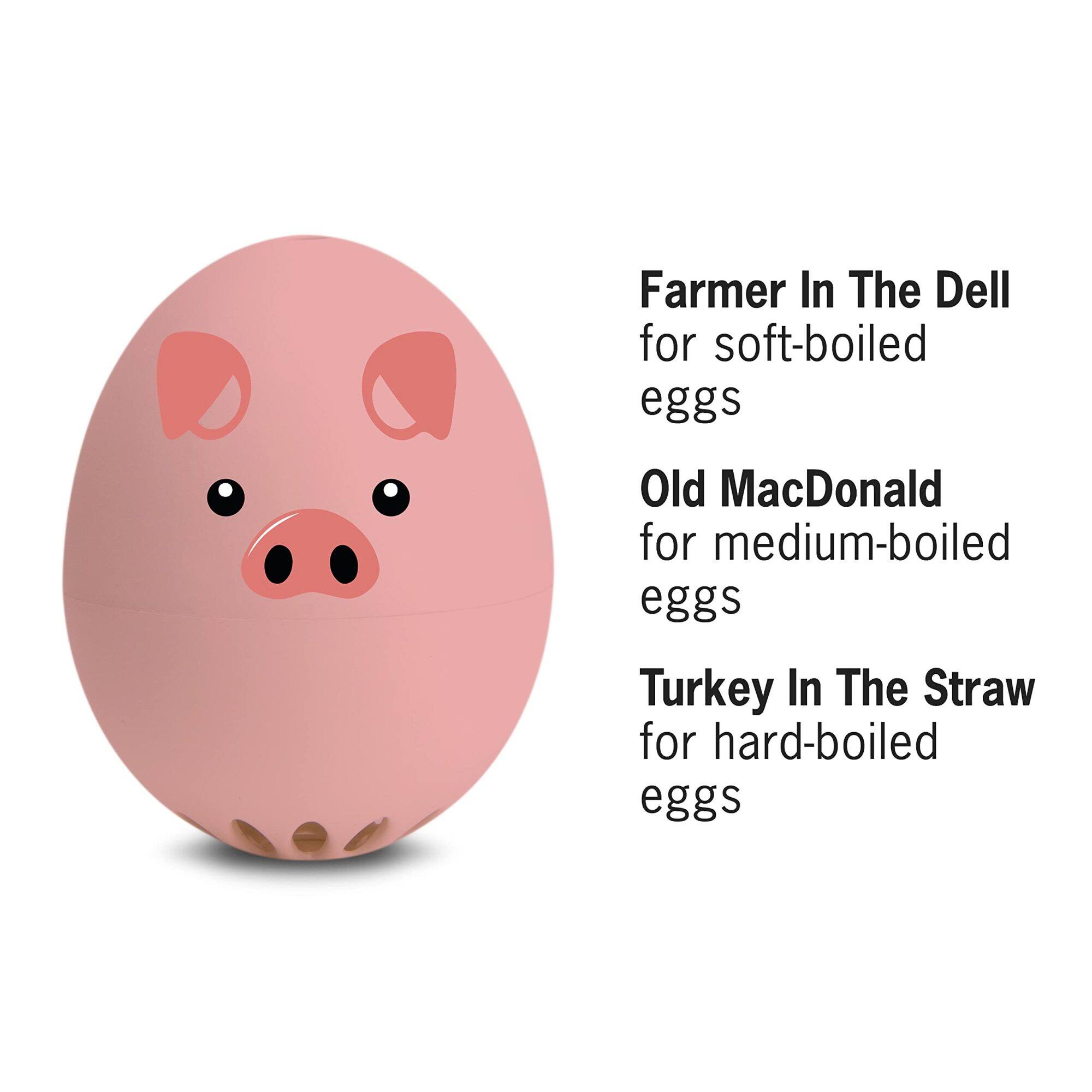 Farmer In The Dell for soft-boiled eggs  
Old MacDonald for medium-boiled eggs  
Turkey In The Straw for hard-boiled eggs