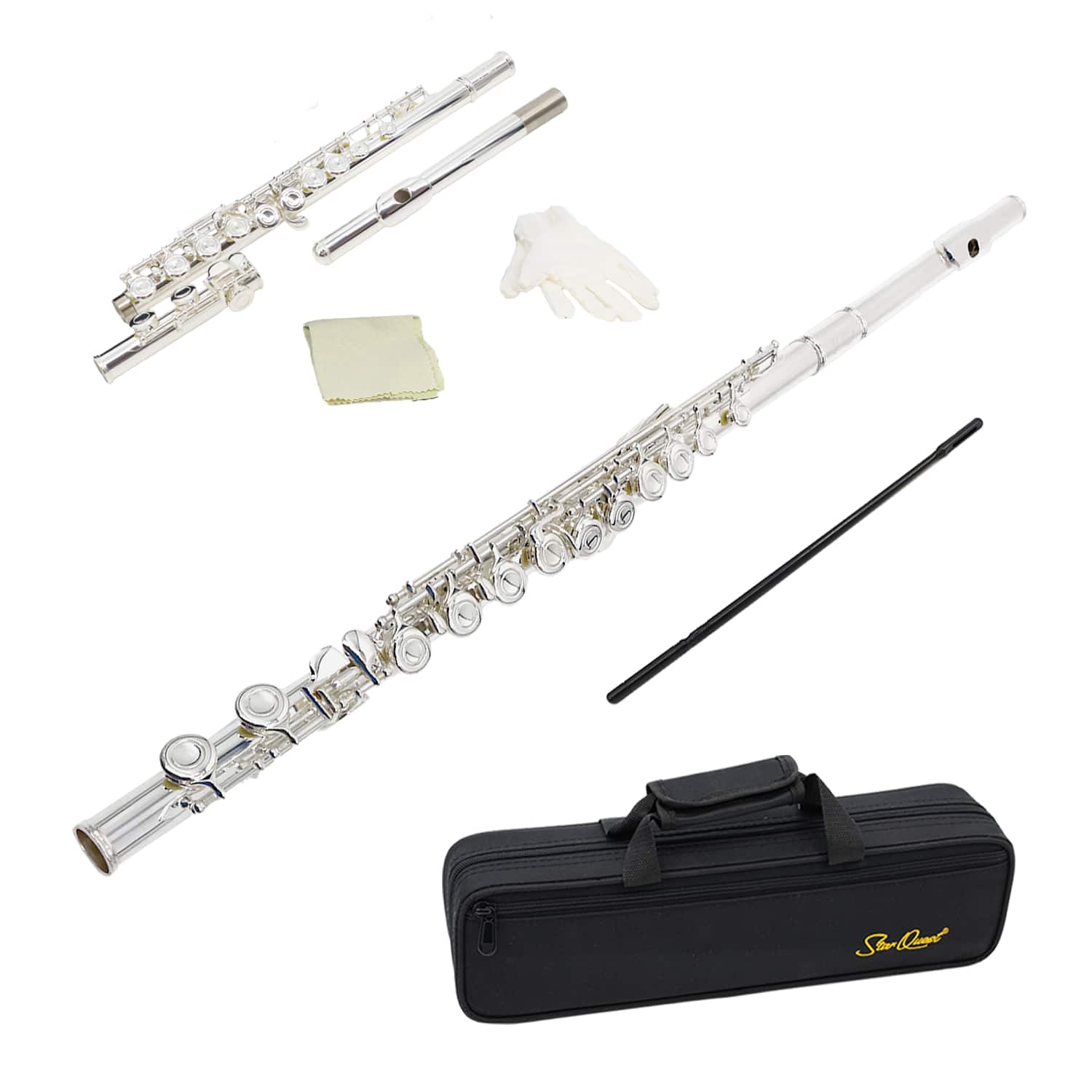 StarQuest - Silver-Plated Closed-Hole C Flute Premium Quality Beginners and Experienced Musicians. Includes Protective - Brass