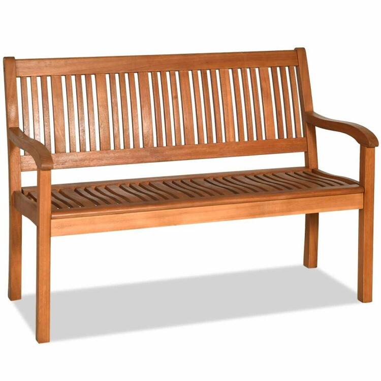 Front. SlickBlue - Two-Person Solid Wood Garden Bench with Curved Backrest and Wide Armrests - Natural.