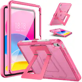 DTTO - Rugged Case with Stand & Screen Protector for iPad 10th Gen 10.9" (2022) / 11th Gen 11" (2025) - Hot Pink