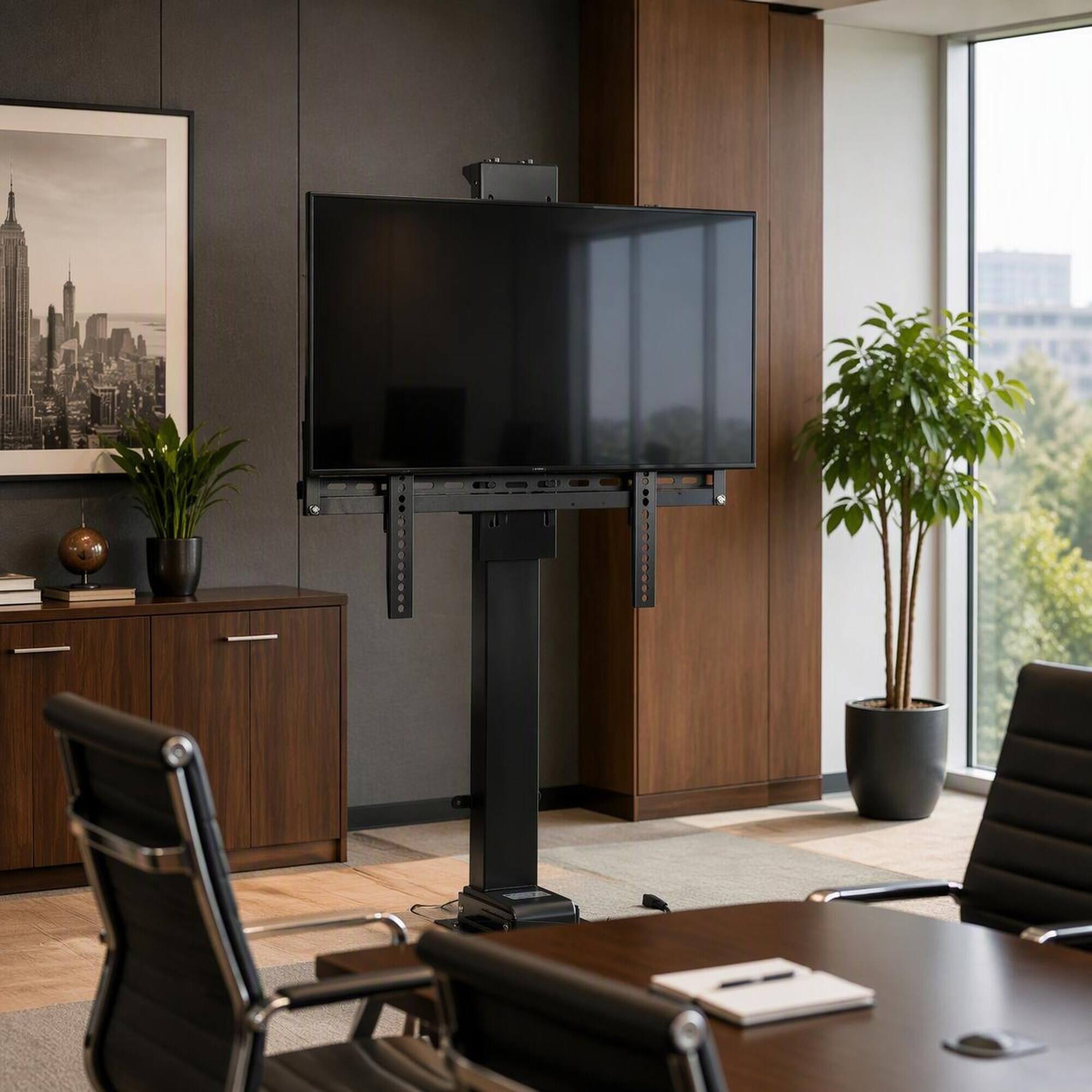 Left. RYHNUYNE - Motorized TV Lift Mount, 39.4 Inch Stroke Remote Control Height Stand For 32-70 Inch TVs - Black.