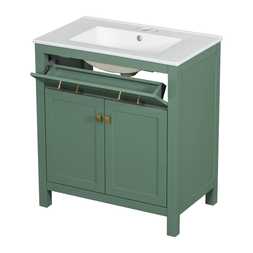 Alt View 9. Loheer - Loheer 30 Inch Green Bathroom Vanity with Ceramic Sink Modern Single Sink Vanity Freestanding - Green.