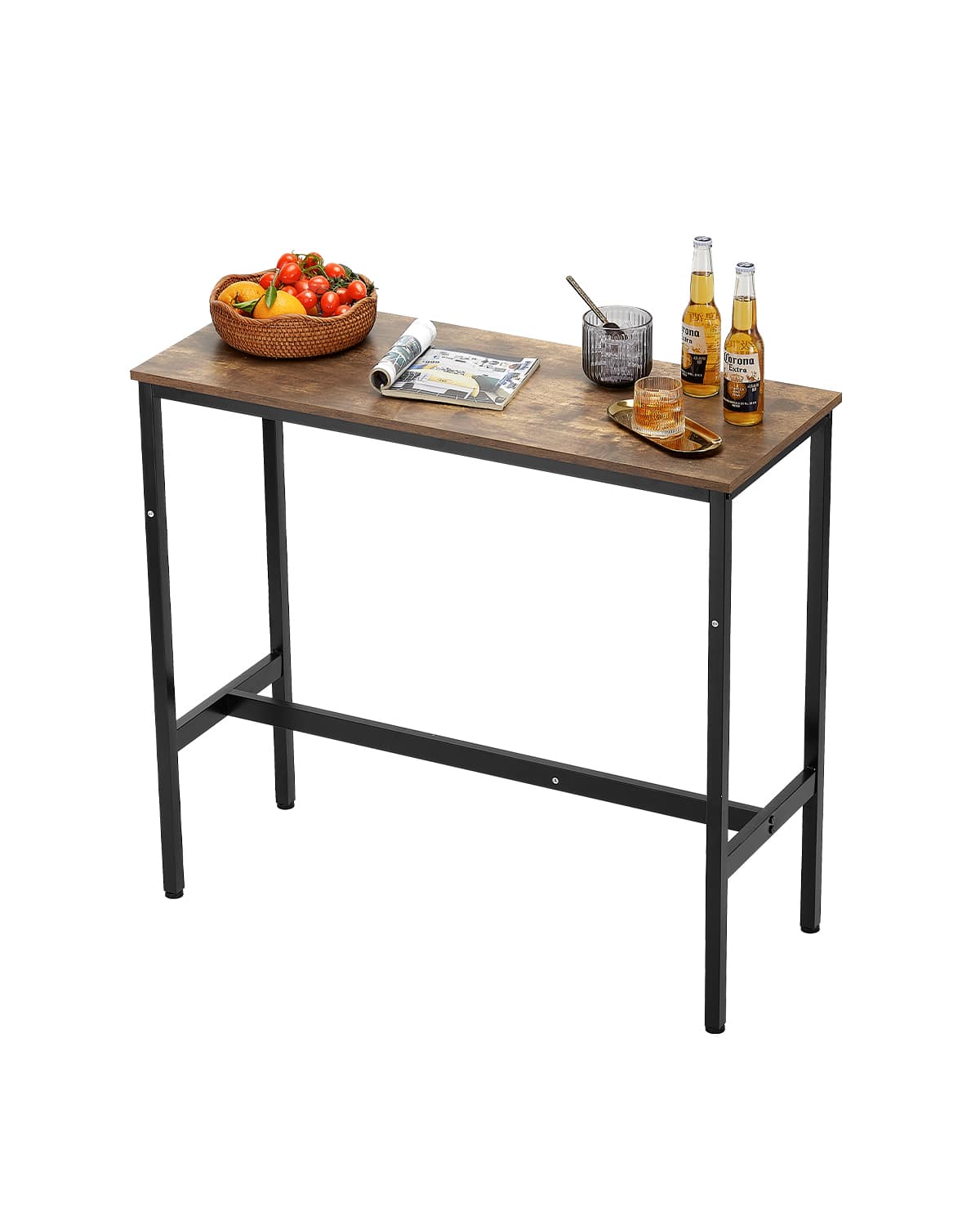 VEVOR - Bar Table,Sturdy Metal Frame High Top Pub Table,Narrow Long Kitchen Dining,Cocktail Counter Bar Height Desk,39x16x35.5in - Wood, black