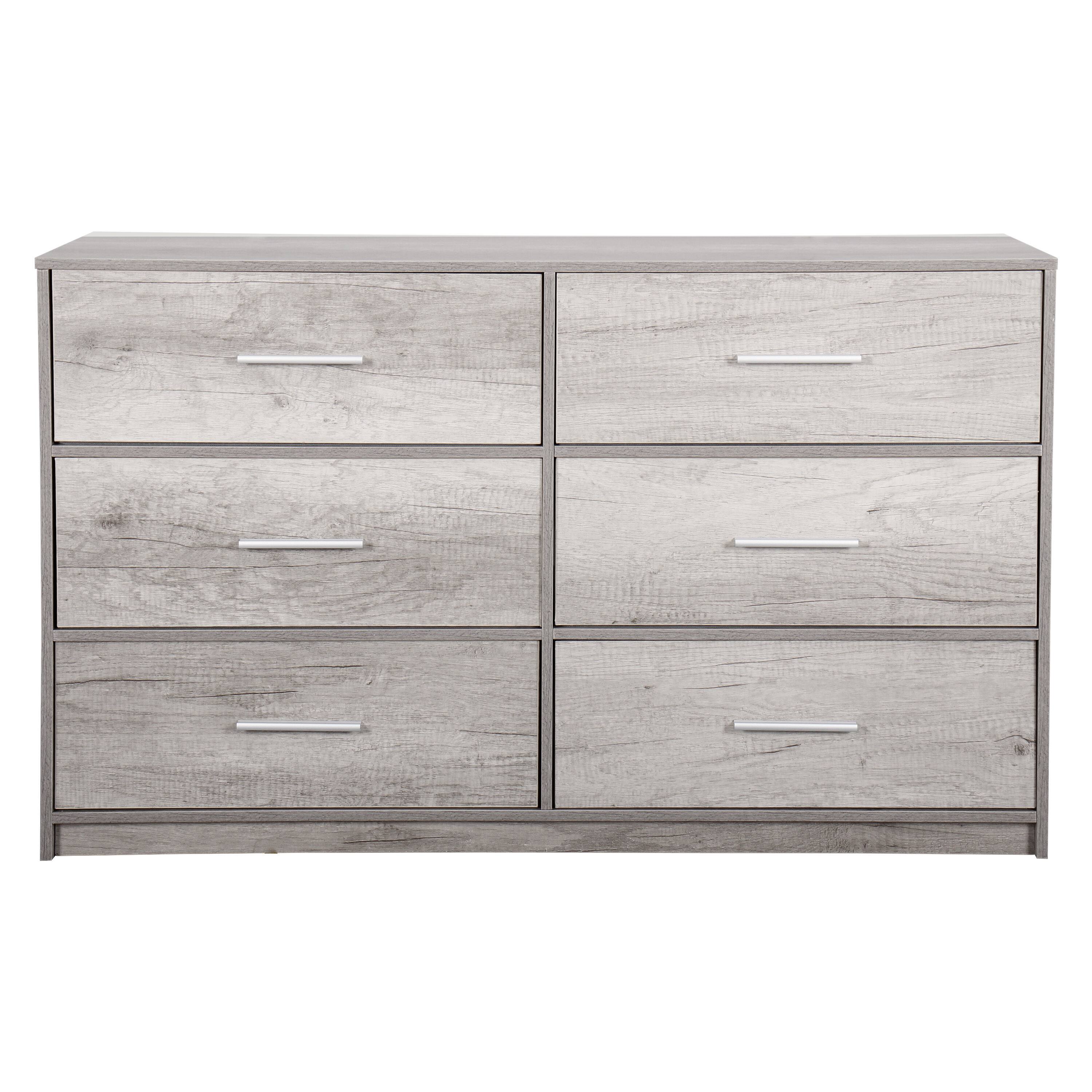 Angle. Forest'nSky - Grey Wood 6 drawer 44.5 in. Wide Chest of Drawers with Large Fabric Drawers for Living Room - Grey.