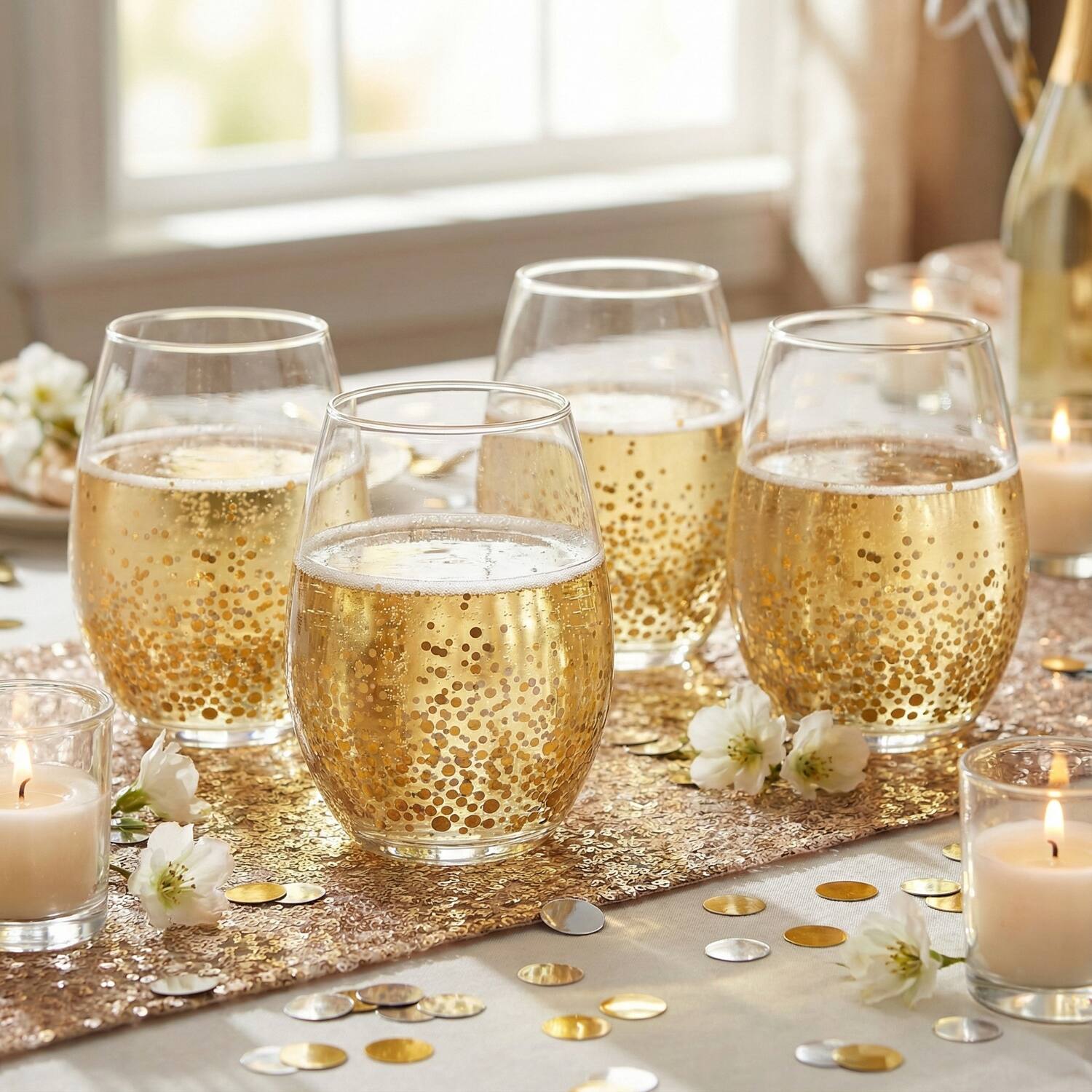 Angle. American Atelier - Gold Luster Set of 4 Stemless Glasses 20 OZ. - Gold.