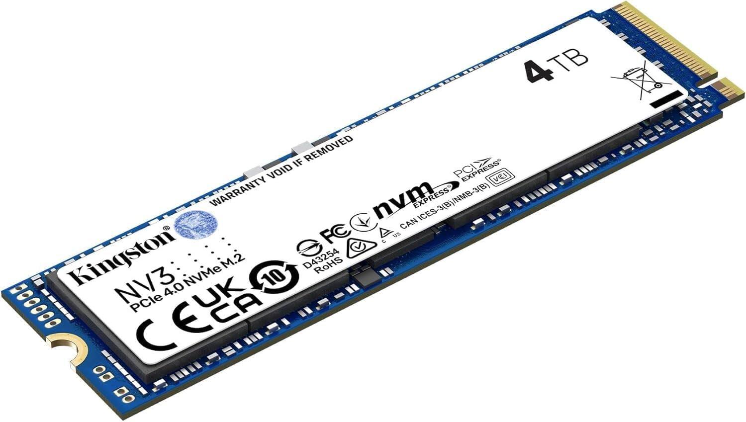 - S TB ... 4 .  S.-. -  -- IF REMOVED VOID PCI EXPRESS VEI WARRANTY 3(B) nvm EXPRESS ICES-3(B)/NMB-3(B) INMB ICES-3(B) CAN H- S FC US = - .-. - Kingston NV3 4.0 NVMe UK M.2 10 D43254 00O PCle CA CE D O