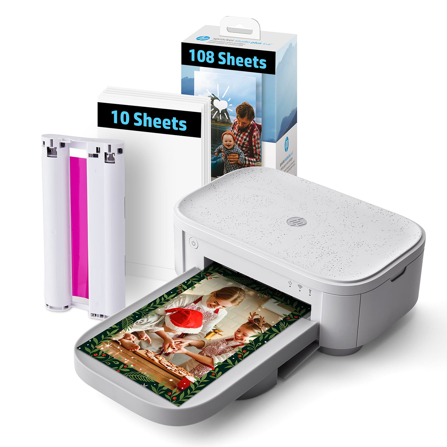 HP - Studio Plus 4x6 Instant Photo Printer – 118 Sheets & Cartridge Bundle - White