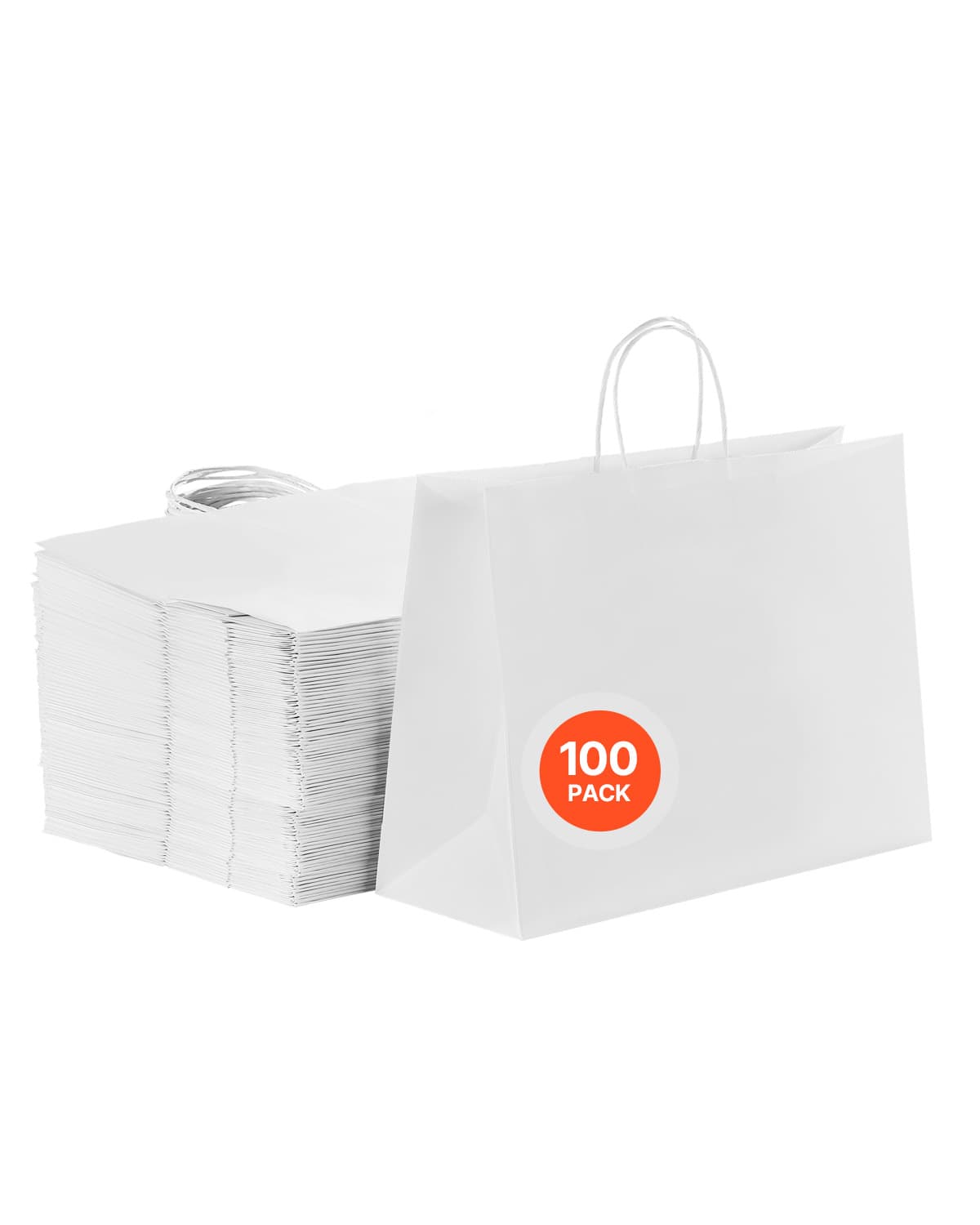 VEVOR - Kraft Paper Bags with Handles, 100Pcs 16 x 6 x 12 in, Large Paper Grocery Bags, Reusable & Recycled Take-Out Sacks - White
