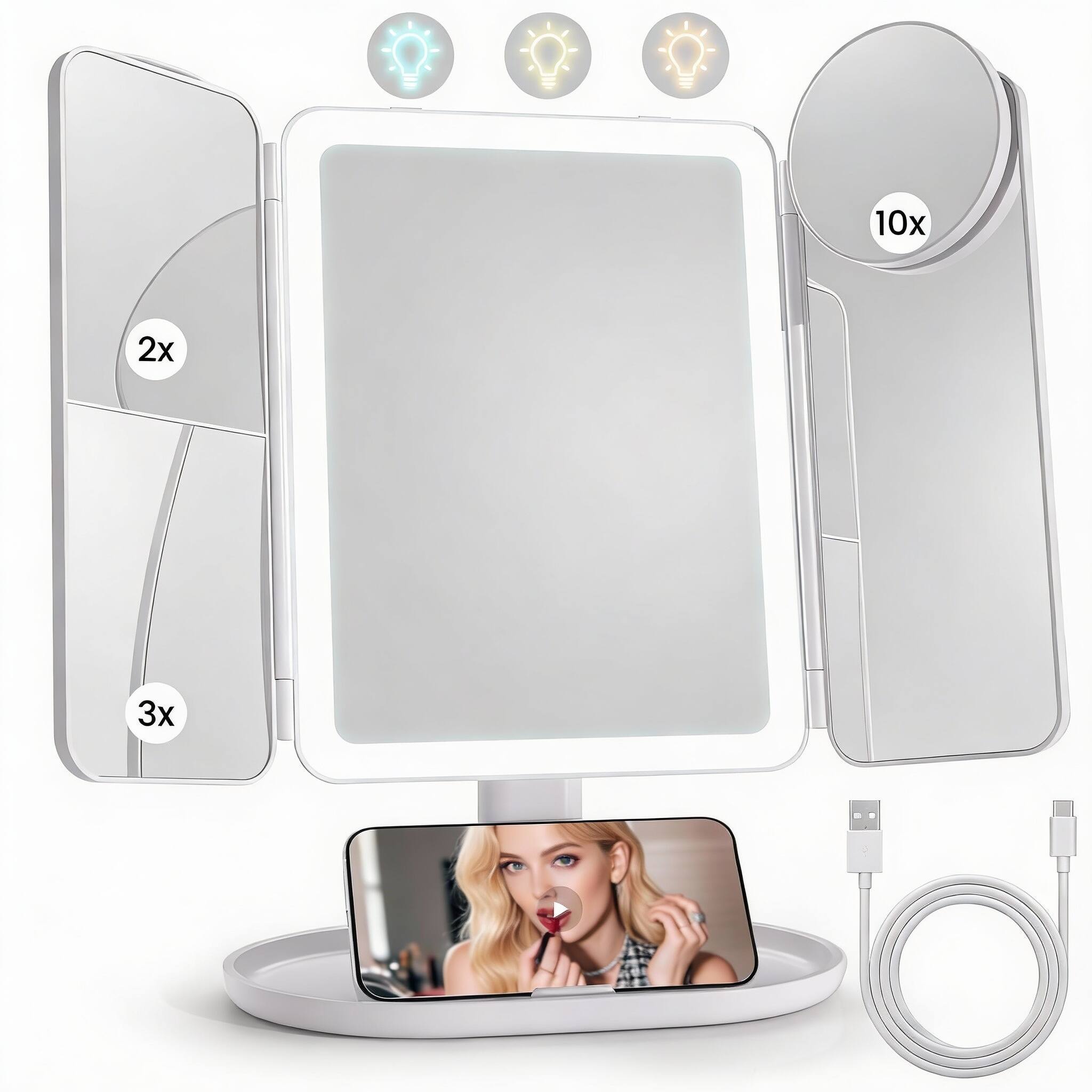 PO3TICJUNKI3 - Makeup Mirror With Lighting And Adjustable Brightness Detachable Height adjustable Dresser Mount - Default