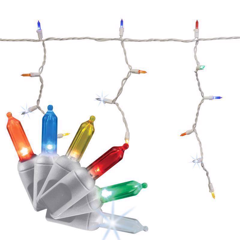 Angle. Celebrations - Celebrations Platinum LED T5 Multicolored 100 ct Icicle Christmas Lights 9.5 ft..