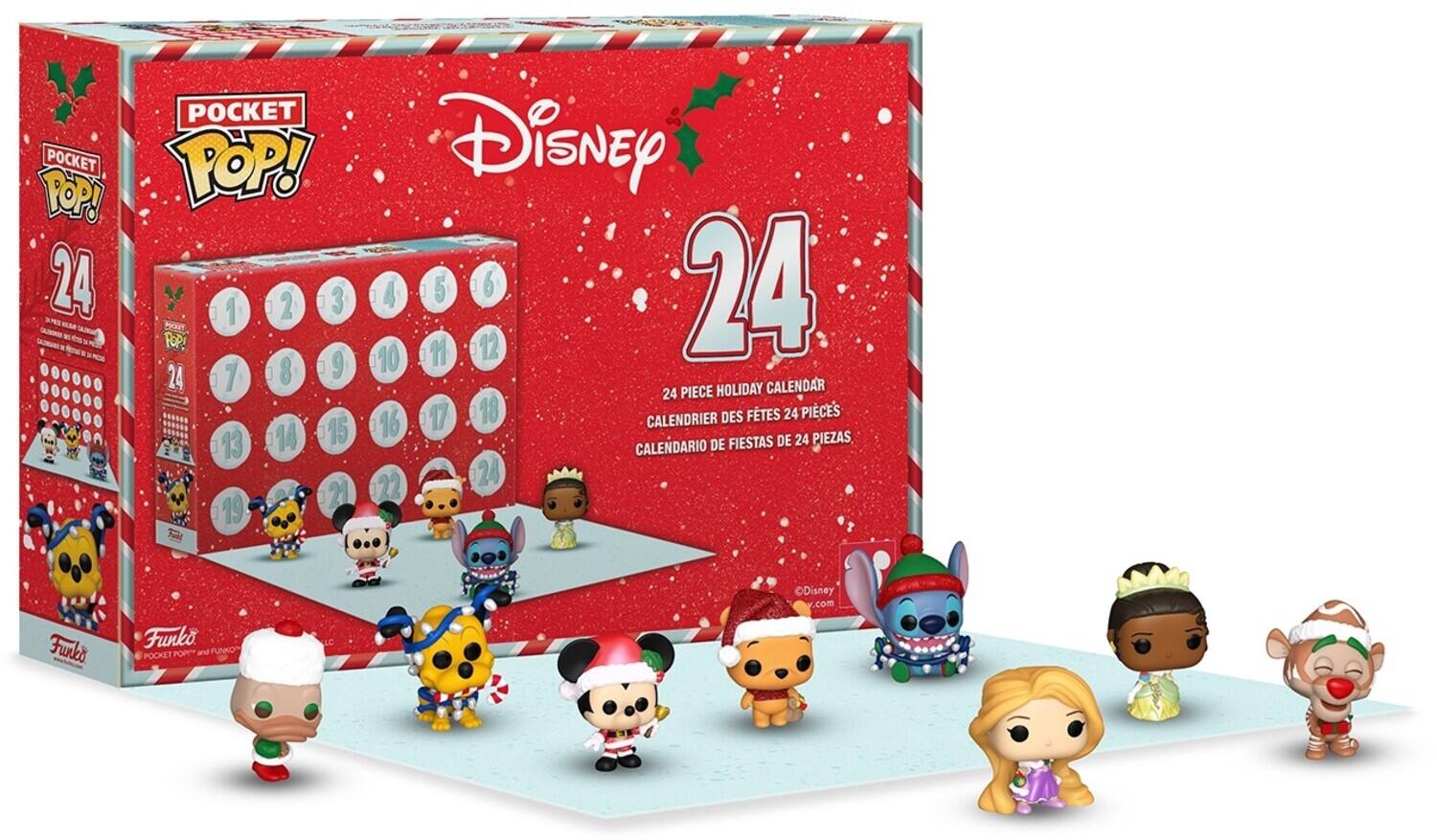 POCKET POP! 24  
1 2 3 HGSY POP! 24 1 8 9 13 14 15 21 19  
Disney 4 5 6 24 10 1 12 24 PIECE HOLIDAY CALENDAR  
16 17 18 CALENDRIER DES FÊTES 24 PIÈCES DE FIESTAS DE 24 PIEZAS CALENDARIO  
22 Funko Funko POP and FUNKO POCKET LC Disney y.com