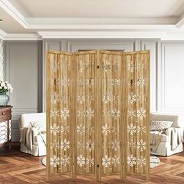 PexFix - Room Divider, 4-Panel Freestanding Wood Screen, Snow Pattern, 67 in. H Folding Privacy Screen for Office, Bedroom - Natural
