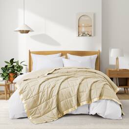 Peace Nest Hotel Quality Luxury All Season Jacquard Soft Bed Blanket with Satin Trim Cozy and Warm - Khaki