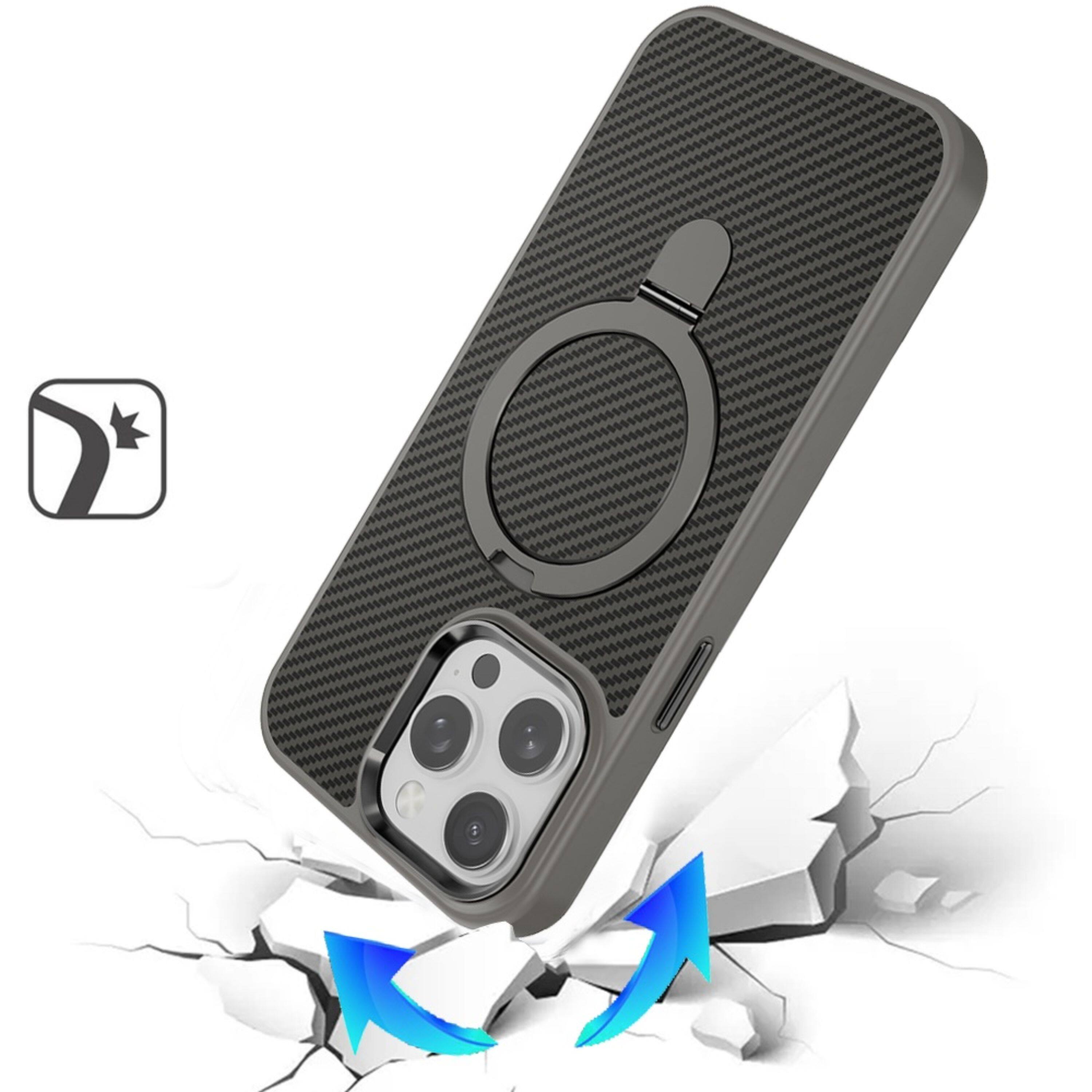 Left. Kitcheniva - Carbon Fiber Magnetic Ring Stand Case For iPhone 14 Pro Max Gray - Gray.