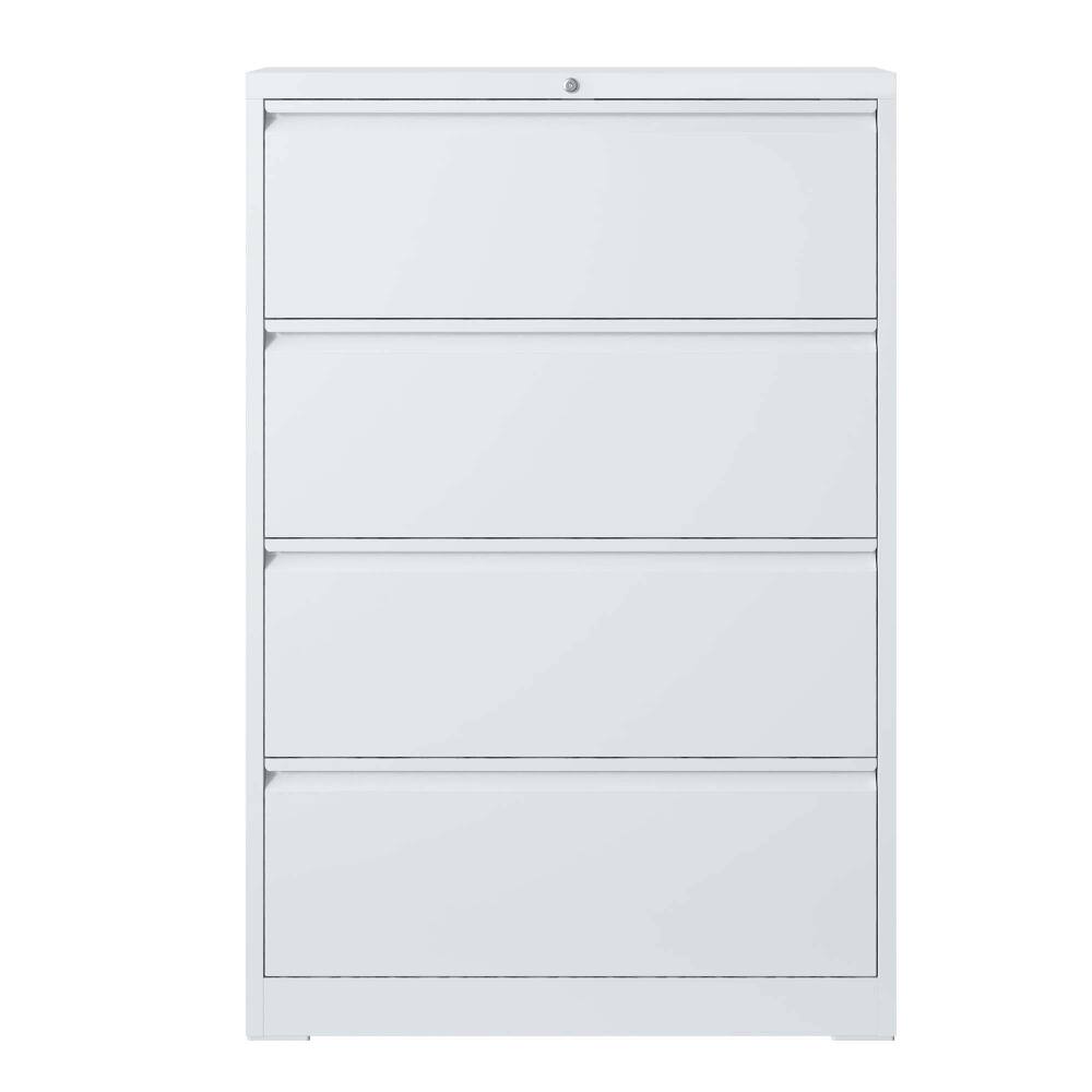 Left. Loheer - Loheer 4 Drawer Lateral File Cabinet White Locking Metal Filing Cabinet for Legal Letter A4 F4 Size Home Office Storage.
