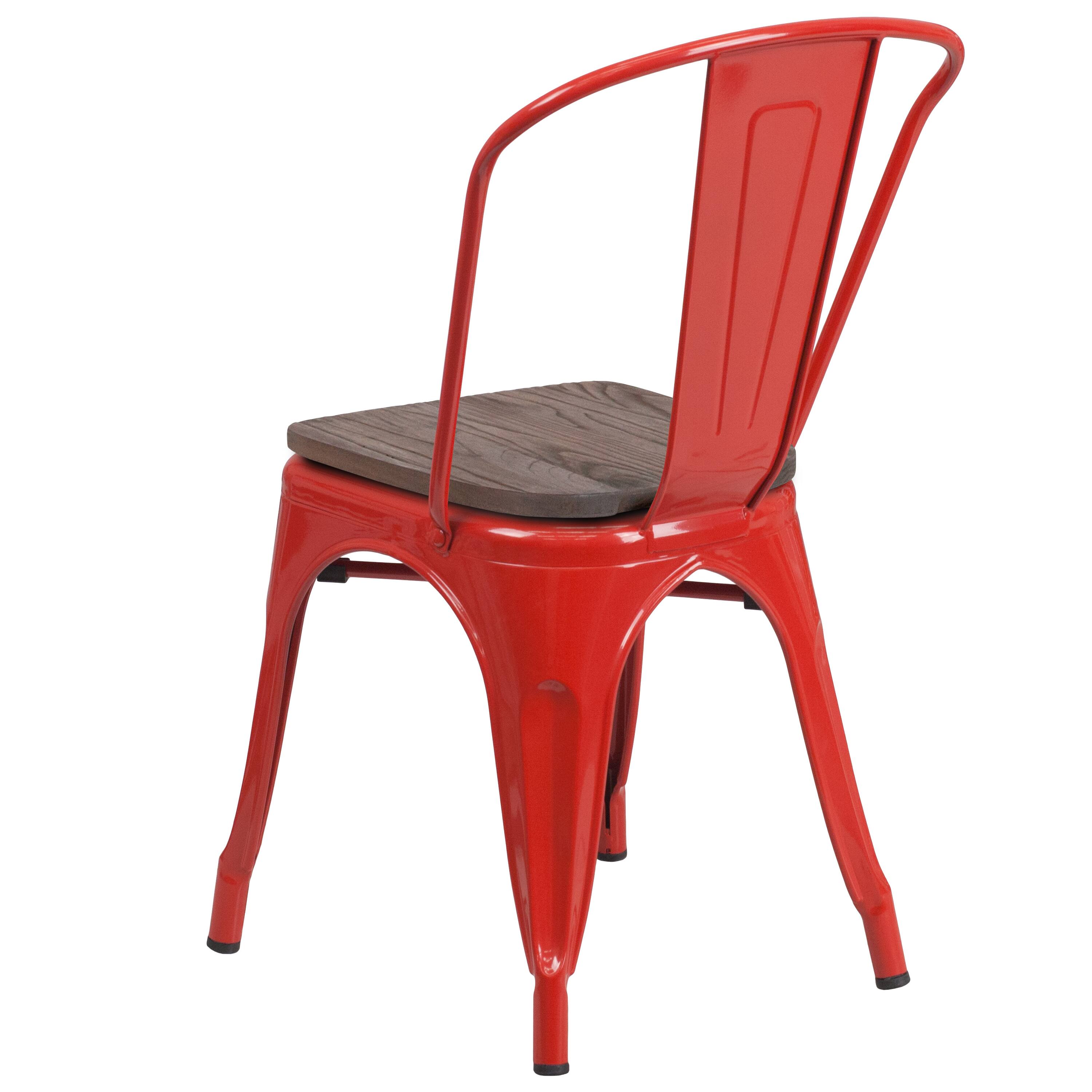 Alt View 4. Emma + Oliver - Colorful Metal Stackable Dining Chair with Wood Seat - Red.