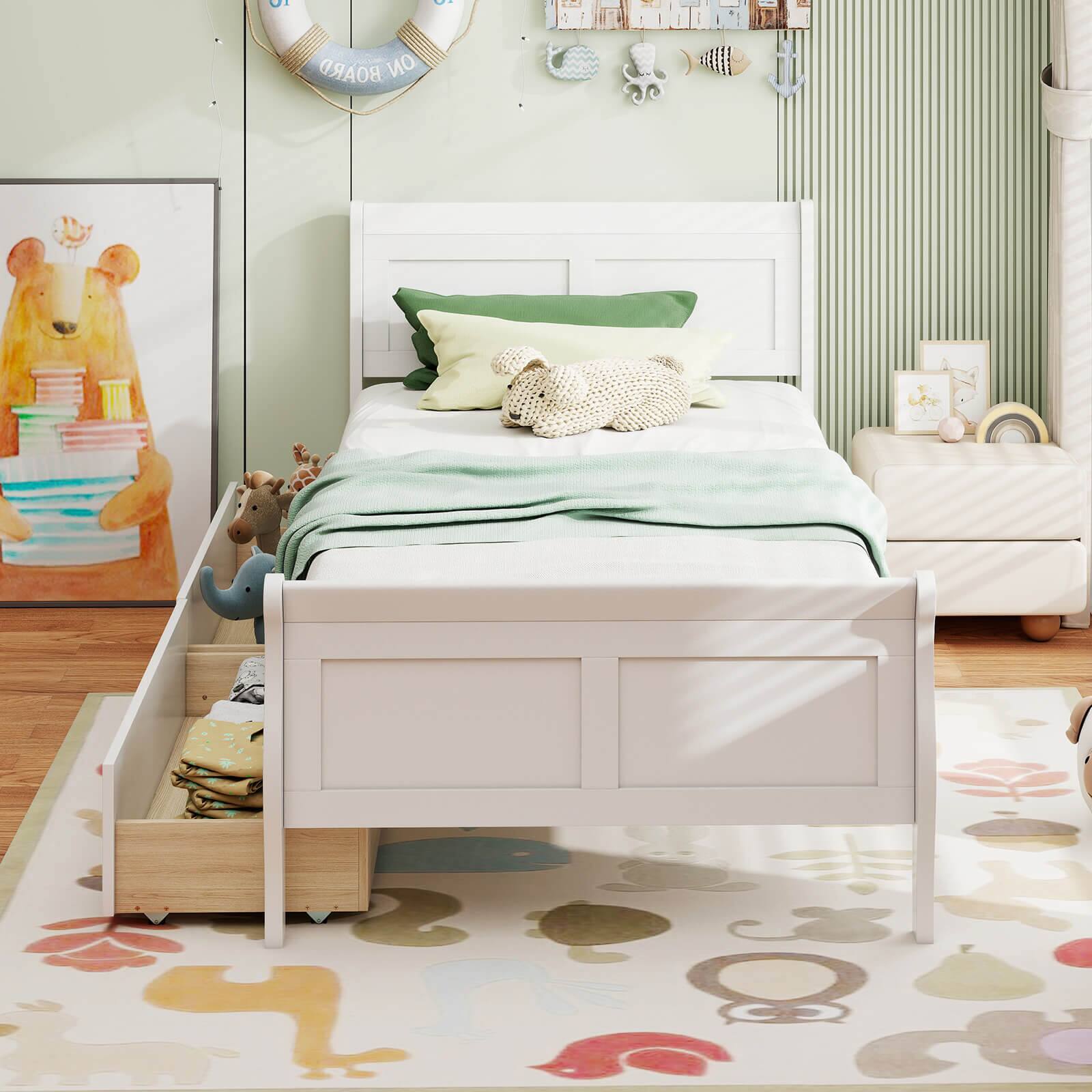 Alt View 3. Costway - Costway Twin Size Bed Frame with 2 Storage Drawers Wood Platform Bed with Headboard - White.