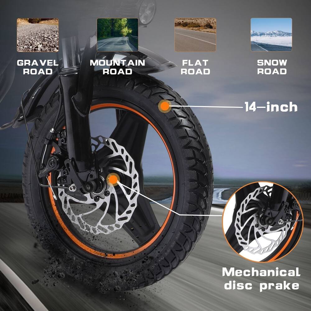 GRAVEL ROAD  
MOUNTAIN ROAD  
FLAT ROAD  
SNOW ROAD  

14-inch Mechanical disc brake