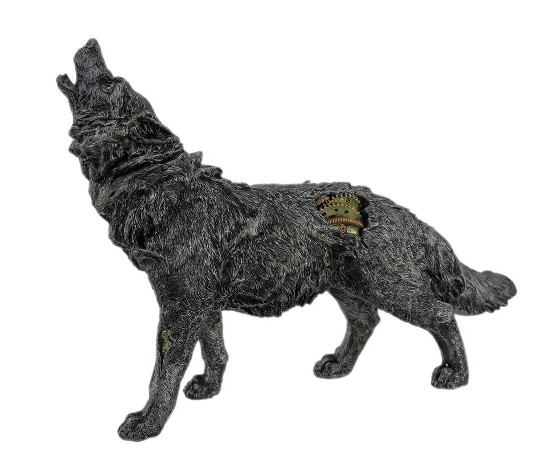 Alt View 1. Zeckos - Cool Steampunk Style Howling Gray Wolf Statue - Silver.