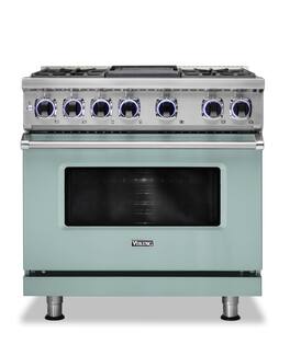 Viking - 36"W./24"D. Dual Fuel Sealed Burner Range-4 Burners/Griddle - Splash