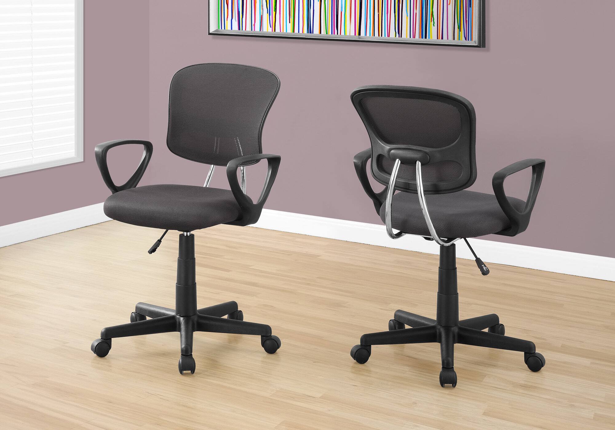 Front. TinyHomie - Grey Mesh Black Metal Contemporary Ergonomic Office Chair Adjustable Height - gray.