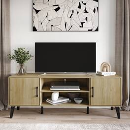 ChaletPosh - Modern TV Console with 2 Cabinets and Open Shelving, Sanremo - Light Oak