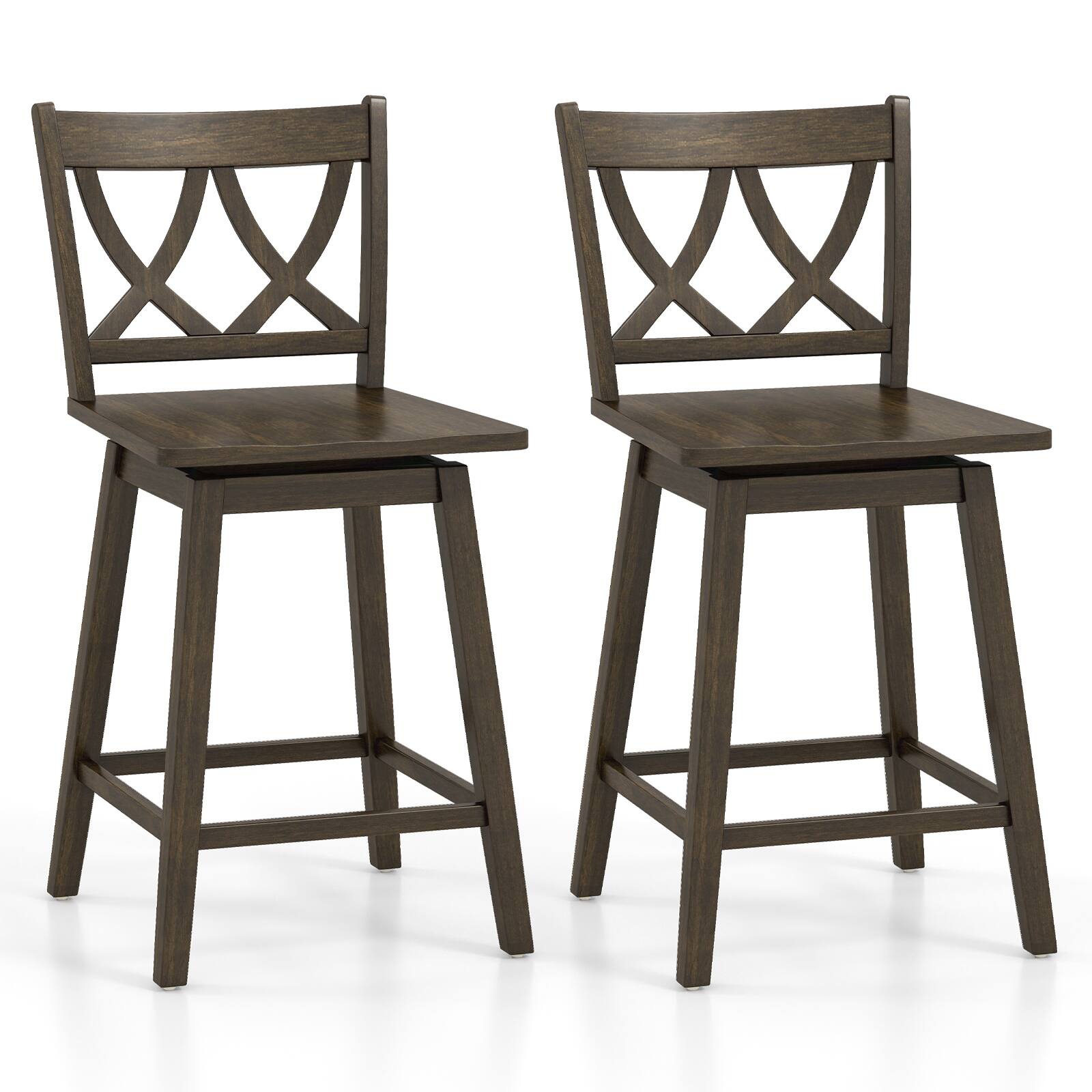 Ecooso - Adjustable Bar Stools Set of 2, 24 Inch Wood Frame with Backrest and Footrest for Counter - Gray